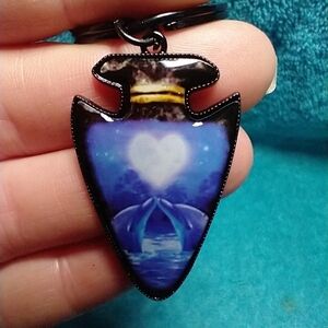 Black keychain purple dolphin couple white heart love jewelry